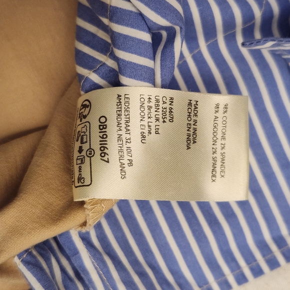 Anthropologie‎ Tan A-Line Skirt Size 14 Blue White Stripe Pockets Preppy EUC - Picture 3 of 6